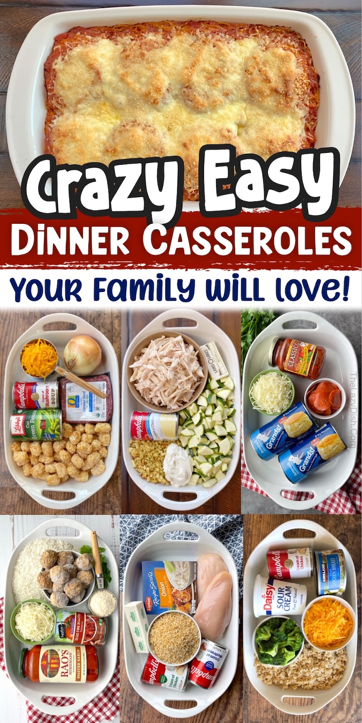 If you're looking for easy dinner recipes made with few ingredients, you've got to give these fun and yummy casseroles a try! On this list, you'll find everything from ground beef and chicken to cheesy pasta and rice, along with a few veggie loaded recipes. Dinner casseroles are a go-to for me on busy weeknights because everything is thrown together in one dish!