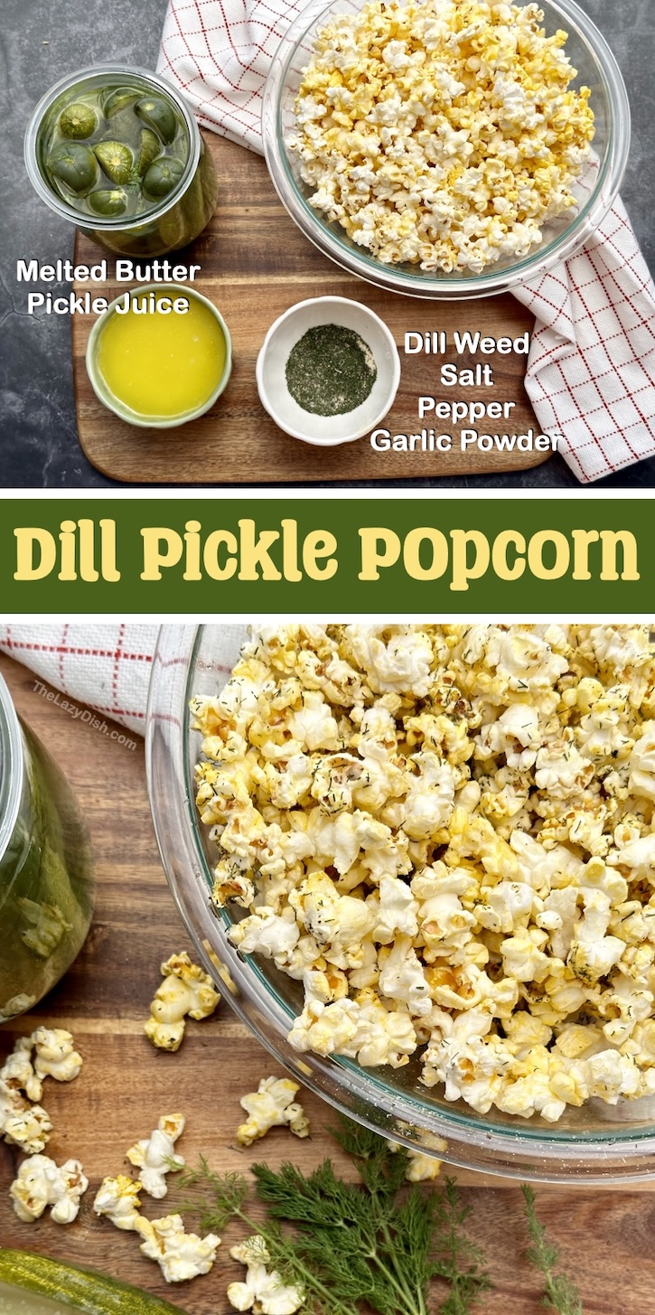 Check out this awesome recipe to upgrade regular microwave popcorn into something truly delicious. Dill pickle popcorn is so easy to make and it's crazy good! this easy recipe is fun to make for family movie nights, pajama parties, or even just a yummy snack when you're craving something buttery and salty. 
