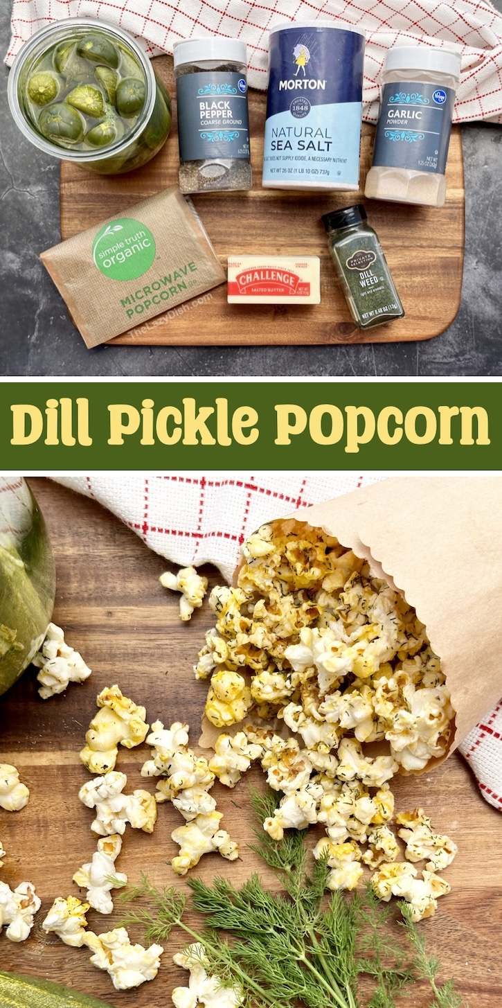 How to make the best flavored popcorn at home in just 5 minutes with a cheap pack of microwave popcorn! I bet you already have the ingredients for this simple recipe: pickle juice and butter! The combination is addicting, making for the best family movie night snack. My kids love it!