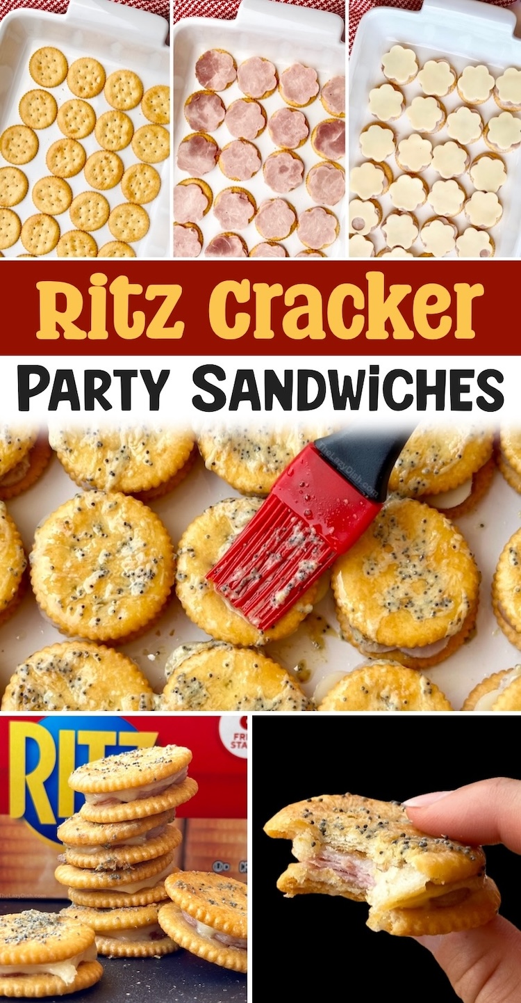 Are you hosting a party soon? Check out these mini bite-size sandwiches made with Ritz crackers! The yummiest appetizer for a crowd. Customize them to your liking with the cheese and meat of your choice, you could even make a variety for the appetizer table. Something for everyone!