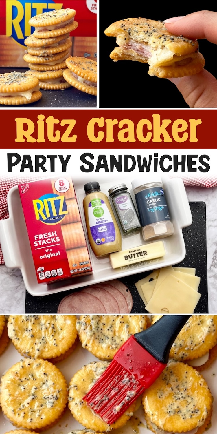These mini sandwiches are a crowd pleaser for any occasion! Serve them at your next party or family gathering and watch as they are the first snack on the appetizer table to disappear. So easy to make with Ritz crackers, ham, cheese, butter, and seasoning. 