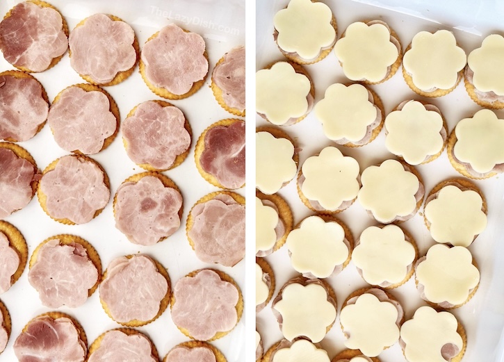 Ham and Cheese Baked Mini Sandwiches made with the classic Ritz crackers! An easy party snack, appetizer, and finger food. 