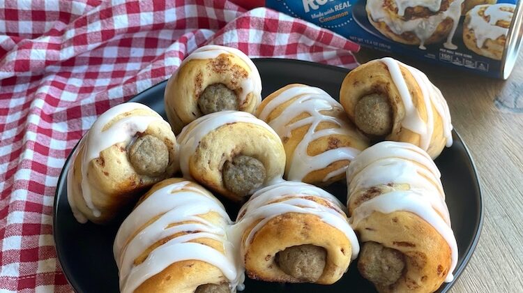 How to make a delicious 2 ingredient amazing breakfast recipe for special occasions! These yummy pigs in a blanket are quick and easy to make with frozen sausage links and Pillsbury Cinnamon Rolls. A fun breakfast idea for birthdays, holidays, family gatherings, sleepovers, and lazy Sundays at home with the kids.