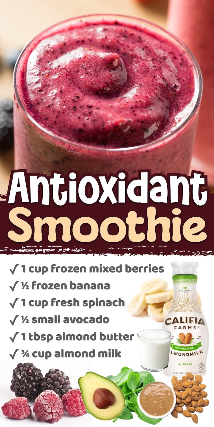 Number 6 on The List of Summer Smoothie Recipes To Try | This antioxidant smoothie is healthy yet totally refreshing and delicious for summer! The avocado and almond butter make it feel creamy and indulgent. It's packed full of vitamins, minerals, and protein for a quick and healthy breakfast or snack.