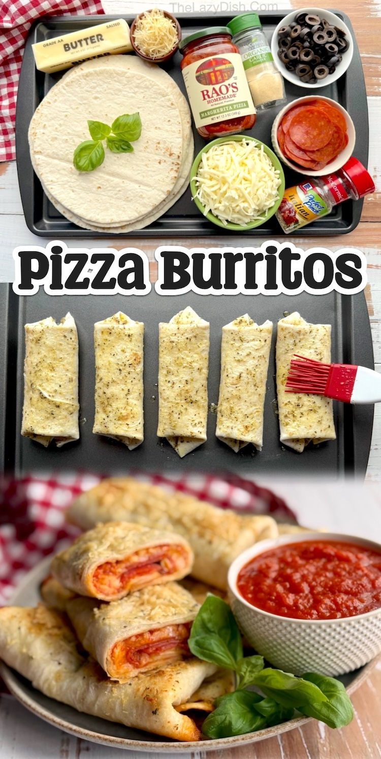 Pizza Burritos are a creative and fun way to enjoy pepperoni and all of your other favorite pizza toppings outside of a pizza! Wrap them up into flour tortillas and turn them into burritos instead. You can make a big portion for a large family in your oven, or even cook them up in your air fryer if you're only feeding a few.