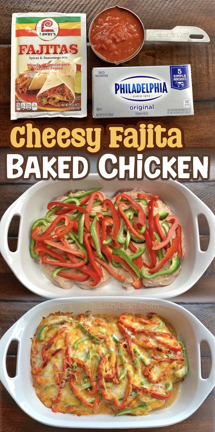 Number Eight on the List of Easy Baked Chicken Breast Recipes | Creamy Fajita Baked Chicken is a clever way of baking fajita meat with cream cheese and lots of bell peppers. Serve alone, in tortillas, or with rice for a quick oven baked supper. 