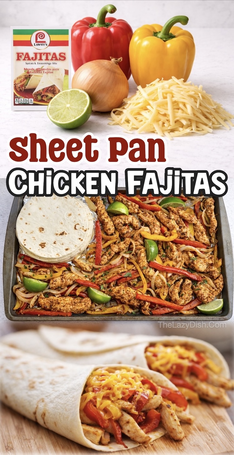 Number Fifteen on the List of Easy Baked Chicken Breast Recipes | Sheet Pan Fajitas are a quick and easy way of making this popular Mexican food without a grill. The peppers, onions, and chicken are all baked on one dish making clean up easy and leaving your picky family with full bellies. 