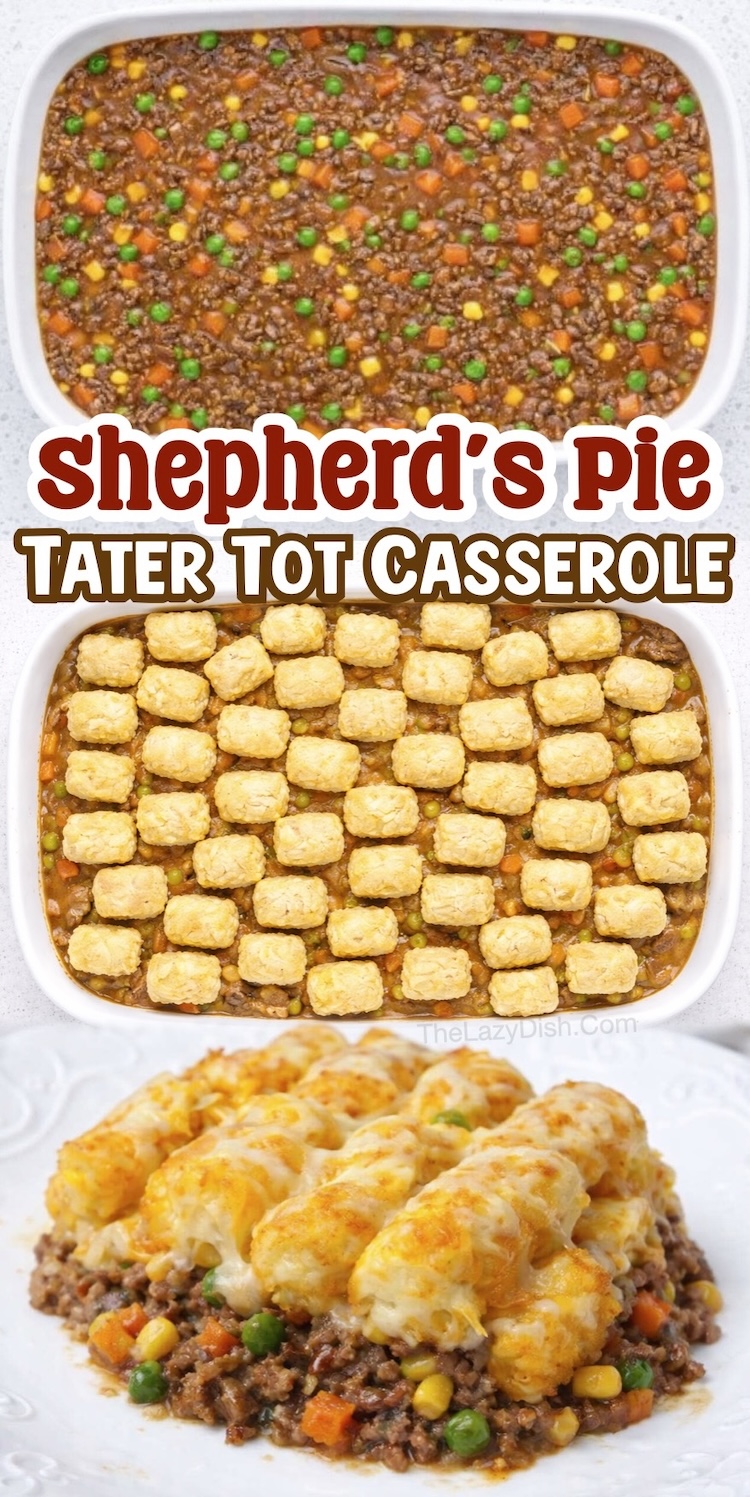 Number 12 on the List of Tater Tot Dinner Ideas | This is how you take Shepherd's Pie to the next level using tater tots instead of mashed potatoes! This clever way of making this classic recipe is a game change when you want to make an easy dinner recipe that will impress your picky family.