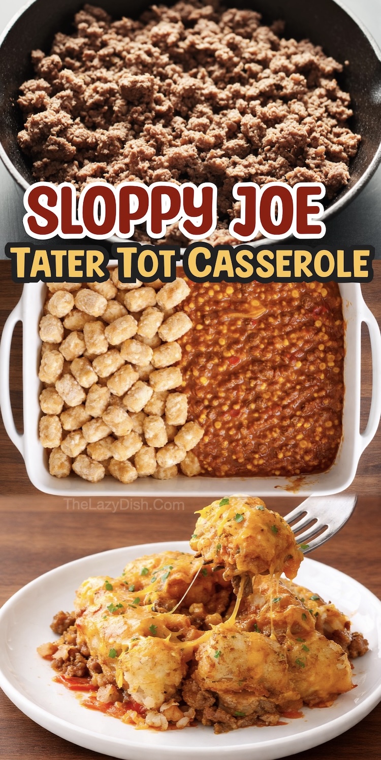 Number 8 on the List of Tater Tot Dinner Ideas | Sloppy Joe Tater Tot Bake made with ground beef and your favorite can of sloppy Joe mix! This sweet and savory meal is a delicious supper when you're craving southern comfort food.