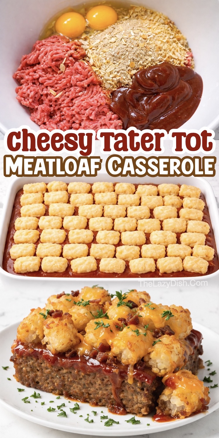 Number 2 on the List of Tater Tot Dinner Recipes | Meatloaf made with frozen tater tots! This classic dinner recipe has just gotten an upgrade with crispy potatoes, and yet is just as easy to make as it always has been.