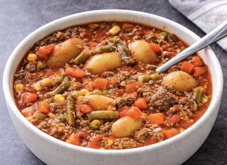 Cowboy stew in a bowl ready to eat! 