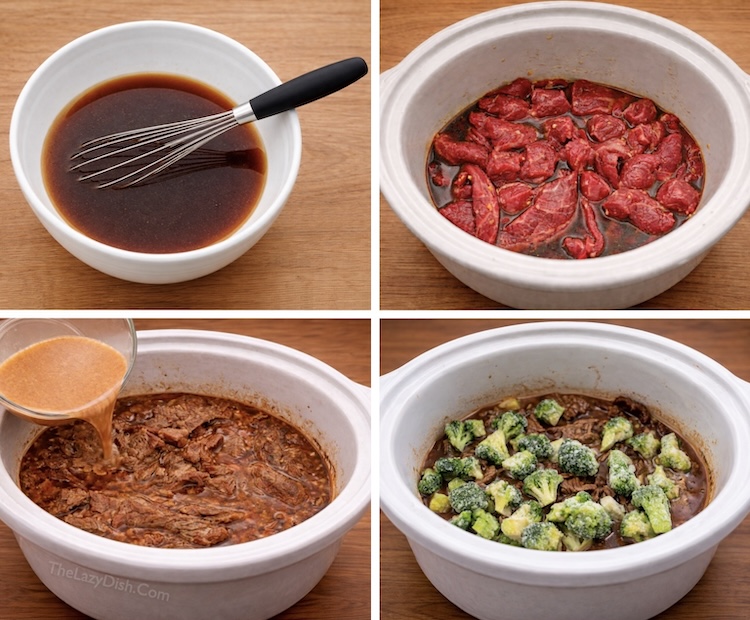 Simple beef and broccoli made in a crockpot for an easy dump and forget weeknight dinner. 