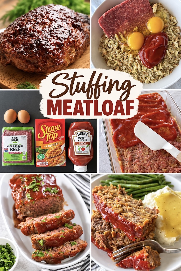 Number 12 on the List of Quick & Easy Fall Dinner Recipes: Classic meatloaf made with a box of stuffing! This tasty, hearty dinner is loaded with beef and flavored breadcrumbs. Serve it over mashed potatoes for a simple comfort food family dinner.