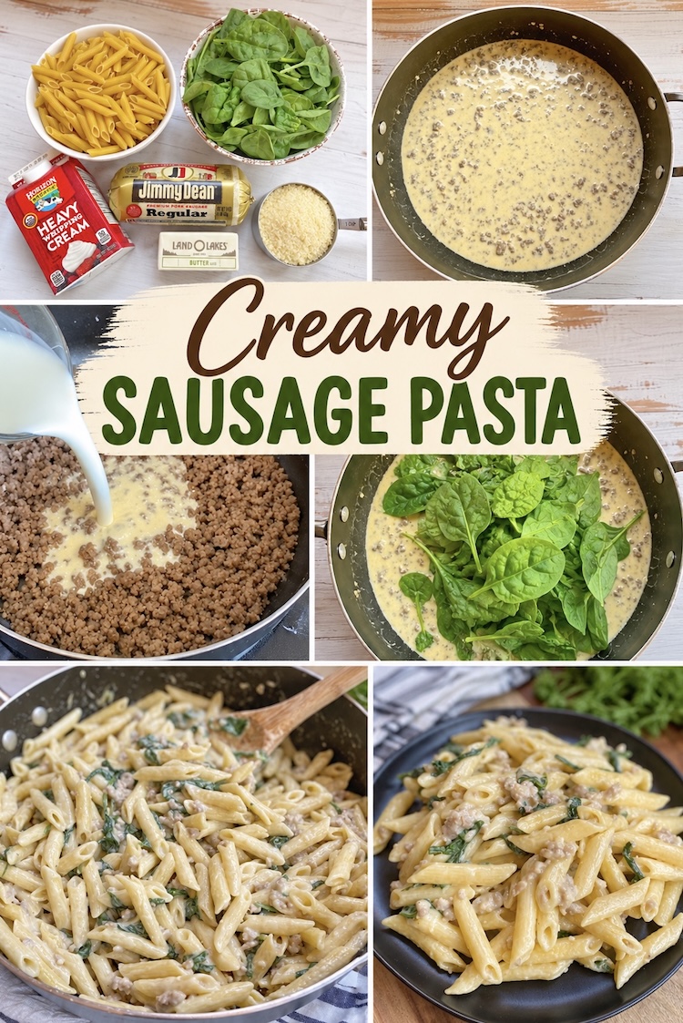 Number 14 on the List of Cozy Comfort Food Dinners: Creamy Pasta made with Sausage! A tasty dinner that takes less than 20 minutes to make. It's savory, filling, and great leftover the next day.